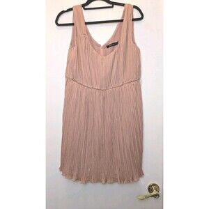 Anthropologie Ark & Co Women Large Cocktail Dress Pink Pleated A-Line Sleeveless